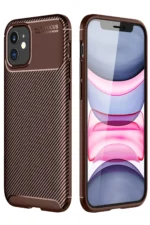 Uray store Apple iPhone 12 Mini Kılıf Auto Focus Karbon Kapak - Kahverengi
