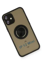 Uray store Apple iPhone 12 Mini Kılıf Montreal Yüzüklü Silikon Kapak - Siyah - Görsel 3