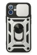 Uray store Apple iPhone 12 Mini Kılıf Pars Lens Yüzüklü Silikon - Gümüş