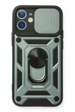 Uray store Apple iPhone 12 Mini Kılıf Pars Lens Yüzüklü Silikon - Yeşil