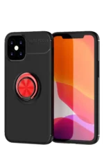 Uray store Apple iPhone 12 Mini Kılıf Range Yüzüklü Silikon - Siyah-Kırmızı