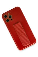 Uray store Apple iPhone 12 Pro Kılıf Coco Karbon Standlı Kapak - Kırmızı - Görsel 3