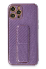 Uray store Apple iPhone 12 Pro Kılıf Coco Karbon Standlı Kapak - Mor