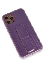 Uray store Apple iPhone 12 Pro Kılıf Coco Karbon Standlı Kapak - Mor - Görsel 3