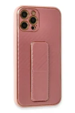 Uray store Apple iPhone 12 Pro Kılıf Coco Karbon Standlı Kapak - Pembe - Görsel 2