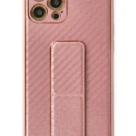 Uray store Apple iPhone 12 Pro Kılıf Coco Karbon Standlı Kapak - Pembe