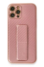 Uray store Apple iPhone 12 Pro Kılıf Coco Karbon Standlı Kapak - Pembe
