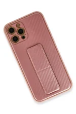Uray store Apple iPhone 12 Pro Kılıf Coco Karbon Standlı Kapak - Pembe - Görsel 3