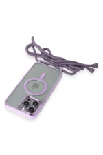 Uray store Apple iPhone 12 Pro Kılıf Divo Lazer Askılı Magsafe Kapak - Lila - Görsel 5