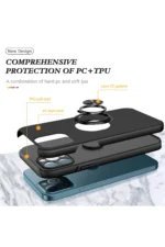Uray store Apple iPhone 12 Pro Kılıf Elit Yüzüklü Kapak - Siyah - Görsel 2