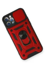 Uray store Apple iPhone 12 Pro Kılıf Pars Lens Yüzüklü Silikon - Kırmızı - Görsel 3