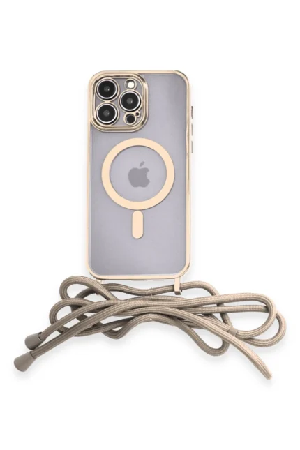 Uray store Apple iPhone 12 Pro Max Kılıf Divo Lazer Askılı Magsafe Kapak - Gold