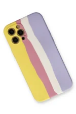 Uray store Apple iPhone 12 Pro Max Kılıf Ebruli Lansman Silikon - Sarı-Mavi - Görsel 2