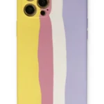 Uray store Apple iPhone 12 Pro Max Kılıf Ebruli Lansman Silikon - Sarı-Mavi