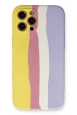 Uray store Apple iPhone 12 Pro Max Kılıf Ebruli Lansman Silikon - Sarı-Mavi