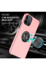 Uray store Apple iPhone 12 Pro Max Kılıf Elit Yüzüklü Kapak - Pembe - Görsel 5