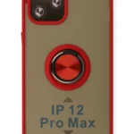 Uray store Apple iPhone 12 Pro Max Kılıf Montreal Yüzüklü Silikon Kapak - Kırmızı