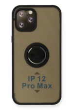 Uray store Apple iPhone 12 Pro Max Kılıf Montreal Yüzüklü Silikon Kapak - Siyah
