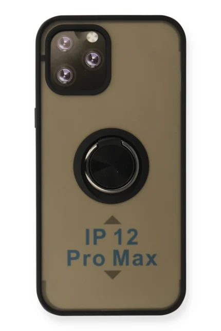 Uray store Apple iPhone 12 Pro Max Kılıf Montreal Yüzüklü Silikon Kapak - Siyah