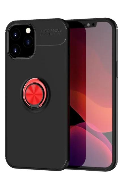 Uray store Apple iPhone 12 Pro Max Kılıf Range Yüzüklü Silikon - Siyah-Kırmızı