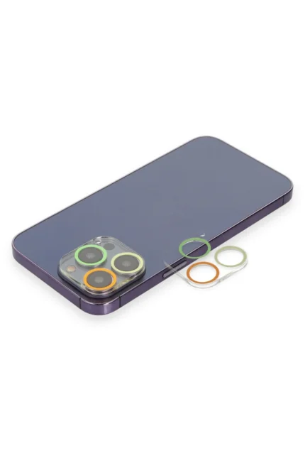 Uray store Apple iPhone 12 Pro Max Renkli Kamera Lens Koruma Cam - Sarı-Turuncu