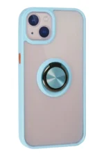 Uray store Apple iPhone 13 Kılıf Montreal Yüzüklü Silikon Kapak - Buz Mavi - Görsel 3