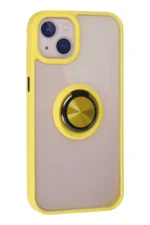 Uray store Apple iPhone 13 Kılıf Montreal Yüzüklü Silikon Kapak - Sarı - Görsel 3