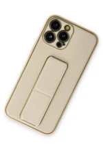 Uray store Apple iPhone 13 Pro Kılıf Coco Deri Standlı Kapak - Gold - Görsel 2