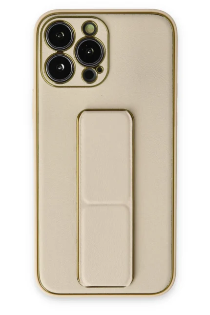 Uray store Apple iPhone 13 Pro Kılıf Coco Deri Standlı Kapak - Gold