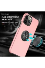 Uray store Apple iPhone 13 Pro Kılıf Elit Yüzüklü Kapak - Pembe - Görsel 5