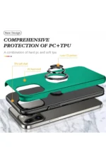 Uray store Apple iPhone 13 Pro Kılıf Elit Yüzüklü Kapak - Yeşil - Görsel 2