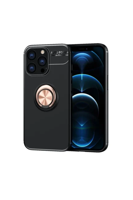 Uray store Apple iPhone 13 Pro Kılıf Range Yüzüklü Silikon - Siyah-Gold