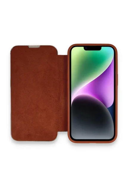 Uray store Apple iPhone 13 Pro Max Kılıf Dolpin Kapaklı - Kahverengi
