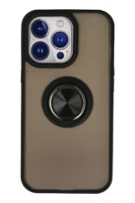 Uray store Apple iPhone 13 Pro Max Kılıf Montreal Yüzüklü Silikon Kapak - Siyah