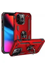 Uray store Apple iPhone 13 Pro Max Kılıf Sofya Yüzüklü Silikon Kapak - Kırmızı - Görsel 2