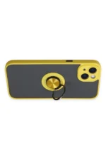 Uray store Apple iPhone 14 Kılıf Montreal Yüzüklü Silikon Kapak - Sarı - Görsel 4