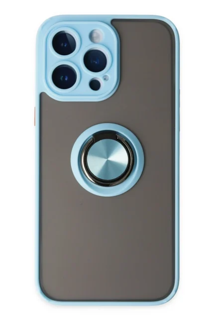 Uray store Apple iPhone 14 Pro Max Kılıf Montreal Yüzüklü Silikon Kapak - Buz Mavi
