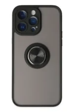 Uray store Apple iPhone 14 Pro Max Kılıf Montreal Yüzüklü Silikon Kapak - Siyah
