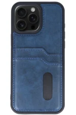 Uray store Apple iPhone 14 Pro Max Kılıf Sara Kartvizitli Deri Kılıf - Lacivert - Görsel 2
