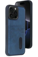 Uray store Apple iPhone 14 Pro Max Kılıf Sara Kartvizitli Deri Kılıf - Lacivert