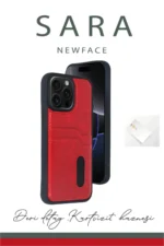 Uray store Apple iPhone 14 Pro Max Kılıf Sara Kartvizitli Deri Kılıf - Lacivert - Görsel 3