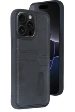 Uray store Apple iPhone 14 Pro Max Kılıf Sara Kartvizitli Deri Kılıf - Siyah