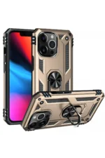 Uray store Apple iPhone 14 Pro Max Kılıf Sofya Yüzüklü Silikon Kapak - Gold - Görsel 2
