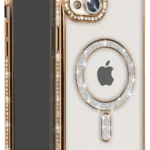 Uray store Apple iPhone 15 Kılıf Joke Simli Magneticsafe Kılıf - Gold
