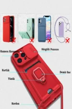 Uray store Apple iPhone 15 Kılıf Zuma Kartvizitli Yüzüklü Silikon - Pembe - Görsel 2