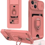 Uray store Apple iPhone 15 Kılıf Zuma Kartvizitli Yüzüklü Silikon - Pembe