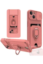 Uray store Apple iPhone 15 Kılıf Zuma Kartvizitli Yüzüklü Silikon - Pembe