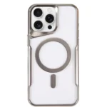 Uray store Apple iPhone 15 Pro Kılıf Boyi Magsafe Silikon Kapak - Gümüş