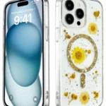 Uray store Apple iPhone 15 Pro Kılıf Daisy Simli Magsafe Kapak - Gold