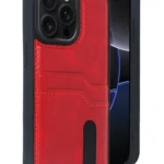 Uray store Apple iPhone 15 Pro Max Kılıf Sara Kartvizitli Deri Kılıf - Kırmızı